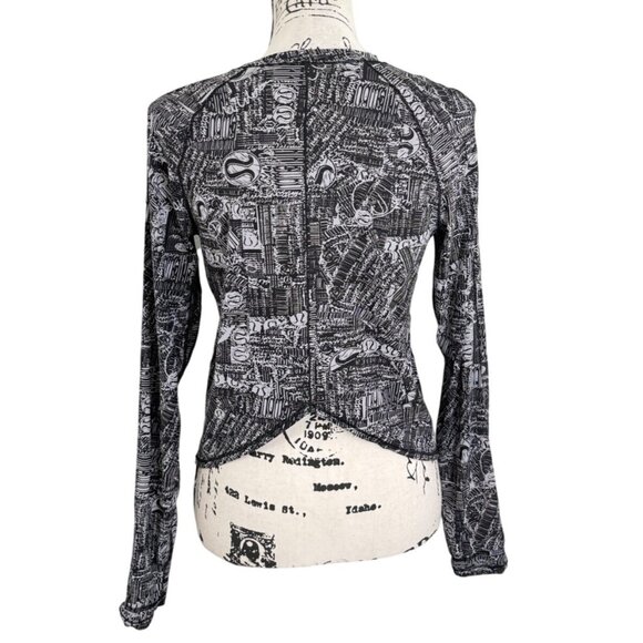 Lululemon Rise & Run Long Sleeve Black White Top Tear It Up Alpine Women Size 8 - Picture 3 of 6
